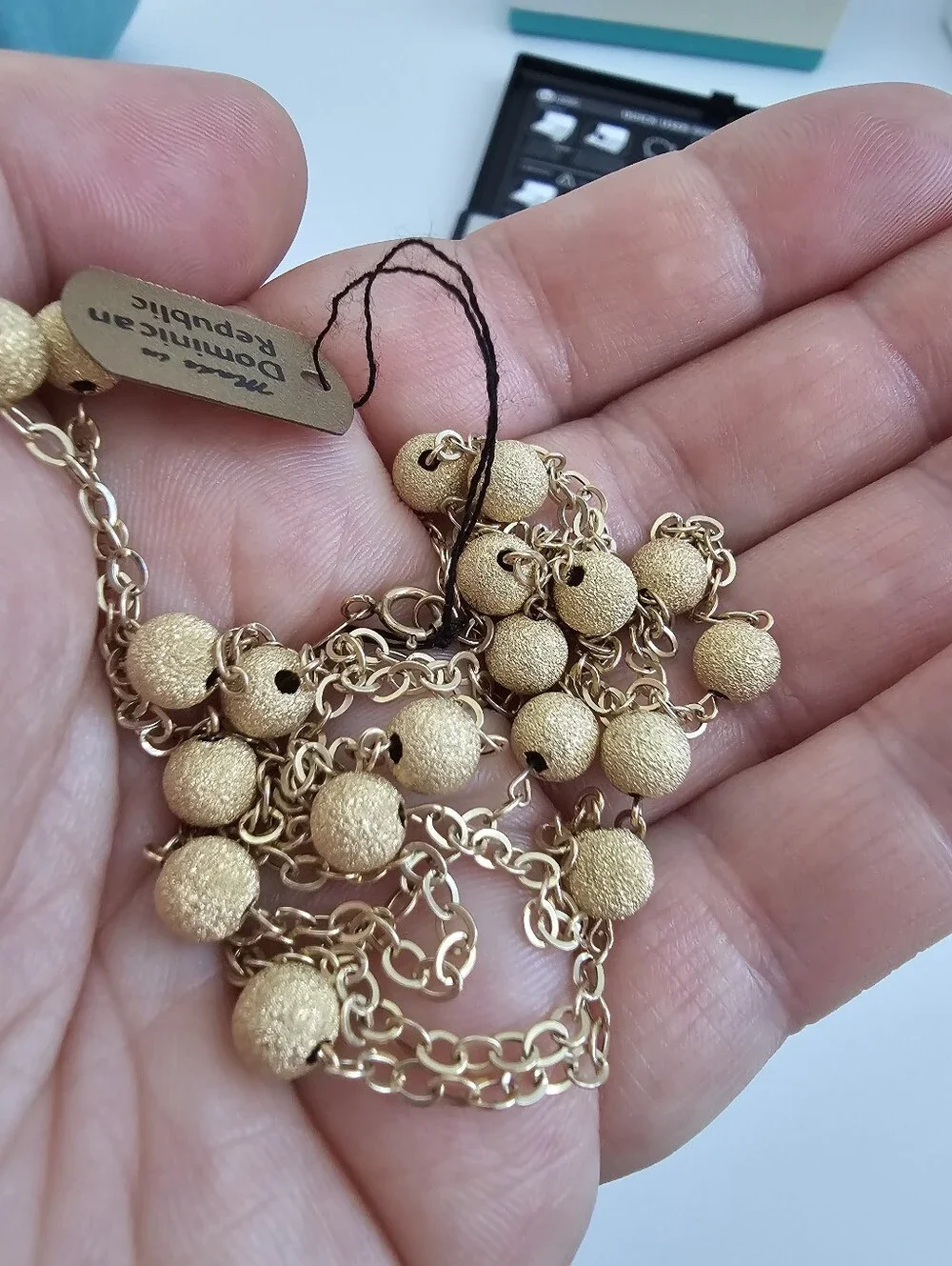 JCM London 14K Yellow Gold Stardust Bead Station Necklace – 36” Long Floating